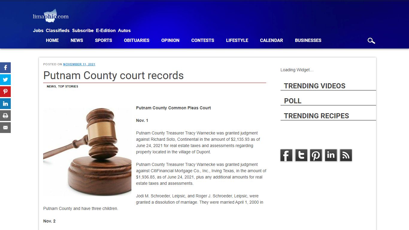 Putnam County court records - The Lima News